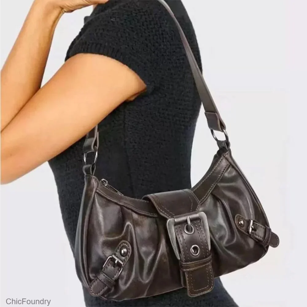 Small Hobo Shoulder Bag with Top Handle, Faux Leather, Zipper Closure